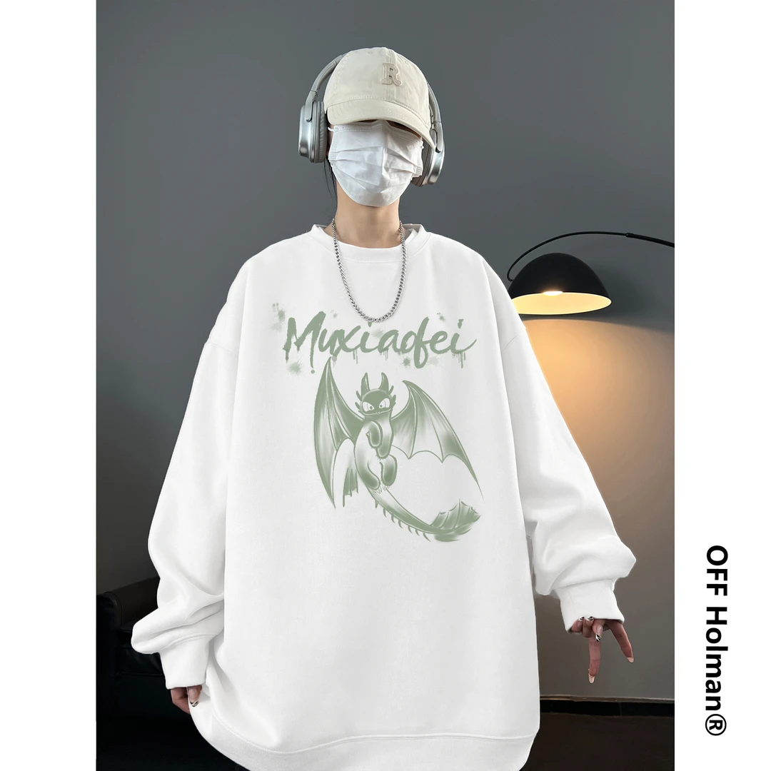 春秋季新款重磅复古卫衣男装圆领宽松上衣情侣外套潮套头潮流百搭