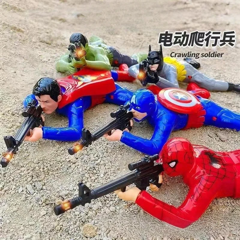 电动爬行兵吃鸡战士玩具发光音乐卡通蜘蛛人逗狗3-6岁男女孩礼物