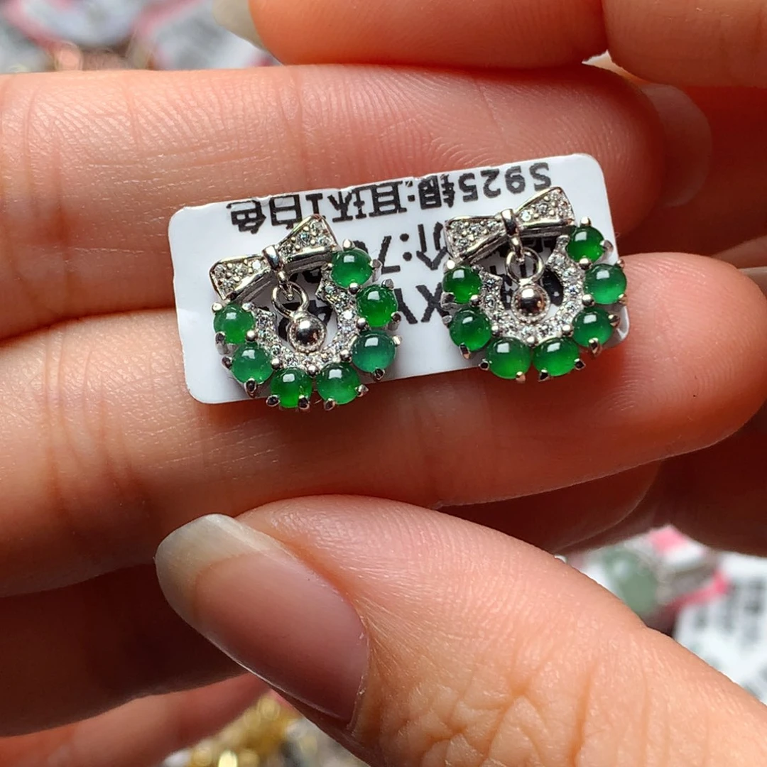 翡翠戒指银S925镶嵌天然翡翠吊坠