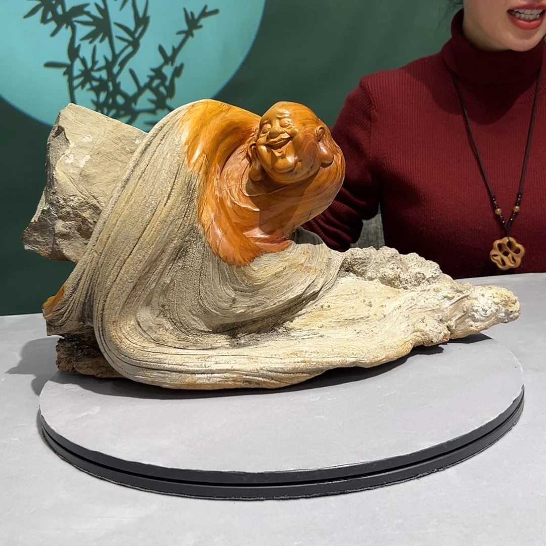 往***f柏木（崖柏）刘海戏金蟾 骨化榴抱石