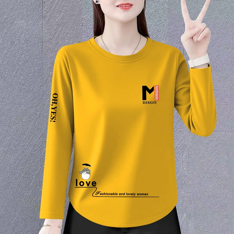 100%纯棉长袖t恤女春秋新款韩版宽松百搭遮肚减龄打底衫上衣