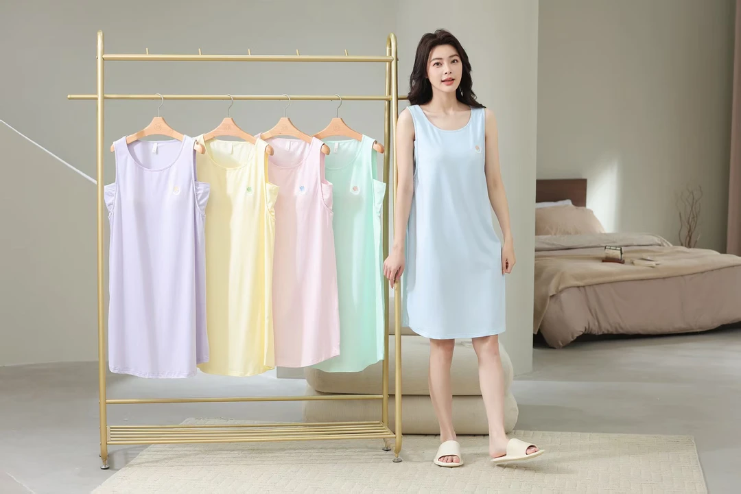 YE35005女士夏季糖果色短袖睡裙可外穿仙气款设计款精致短袖睡裙