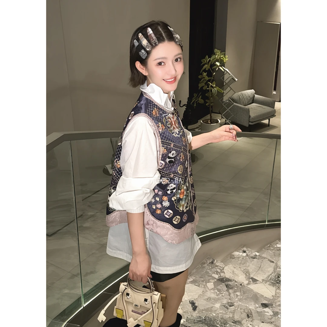 35-【有钱花】宝儿家含幂BJ109325309XQ秋季金钱花熊猫抱竹醋酸马甲