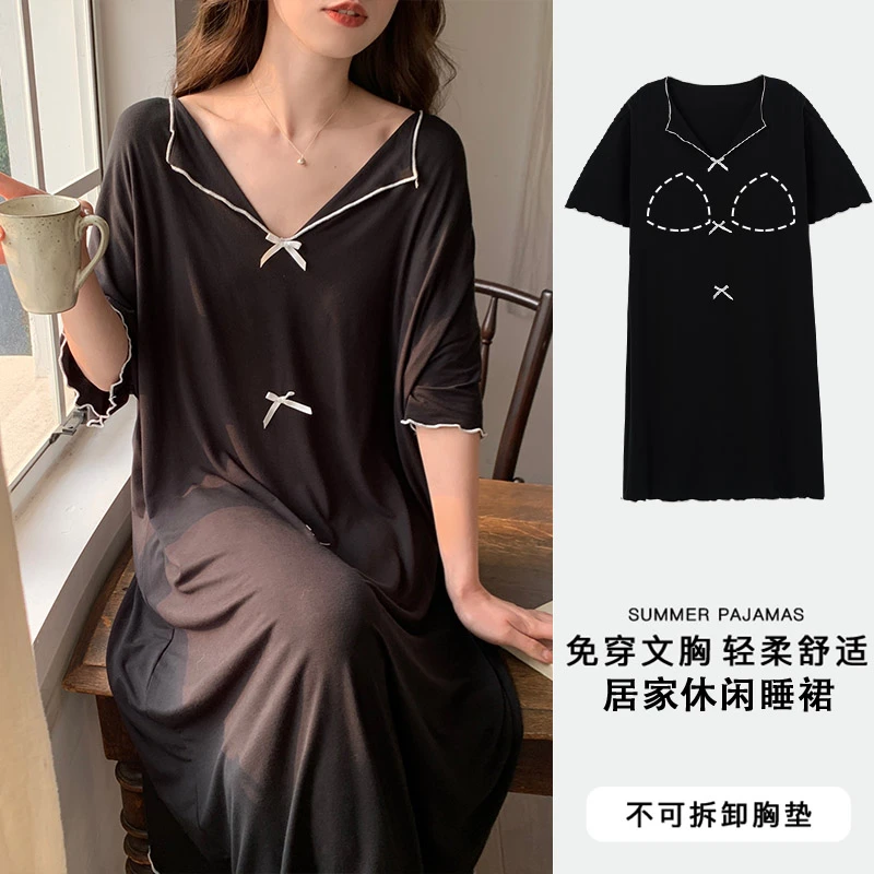 可外出睡衣女夏季家居服带胸垫学生甜美短袖大码2025新款可爱睡裙