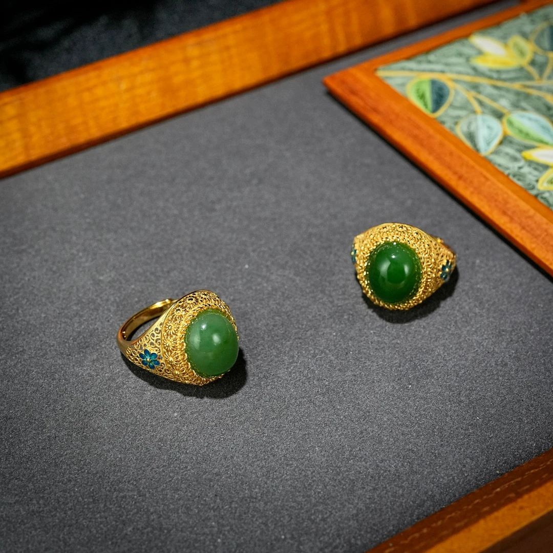 非遗花丝镶嵌和田玉戒指 多样性发一 YC0460831