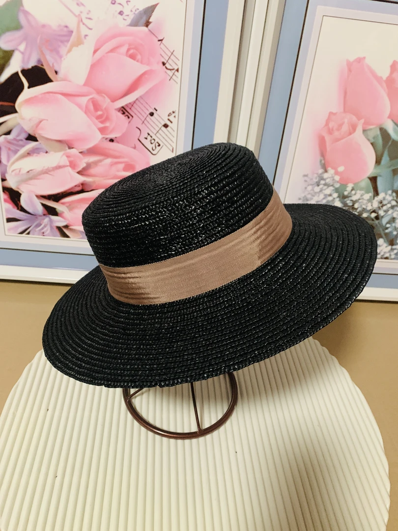 夏季遮阳平顶天然草帽优雅韩版度假编织爬山礼帽帽子夏天百搭时尚