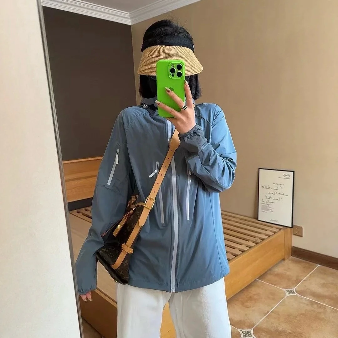 2509163鸟系连帽拉链防晒衣外套男女同款弹力宽松25春夏新款