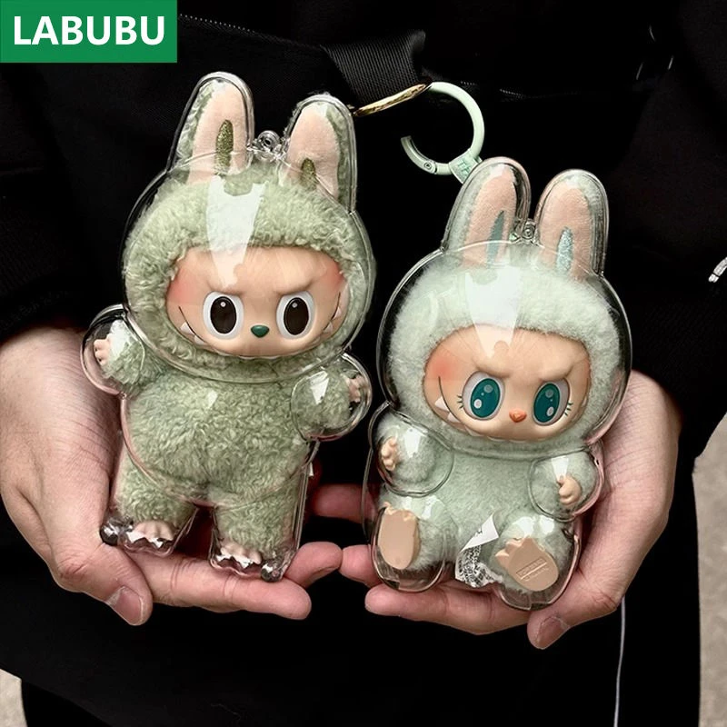 labubu拉布布保护壳坐坐派对马卡龙透明展示盒搪胶公仔手办防尘罩
