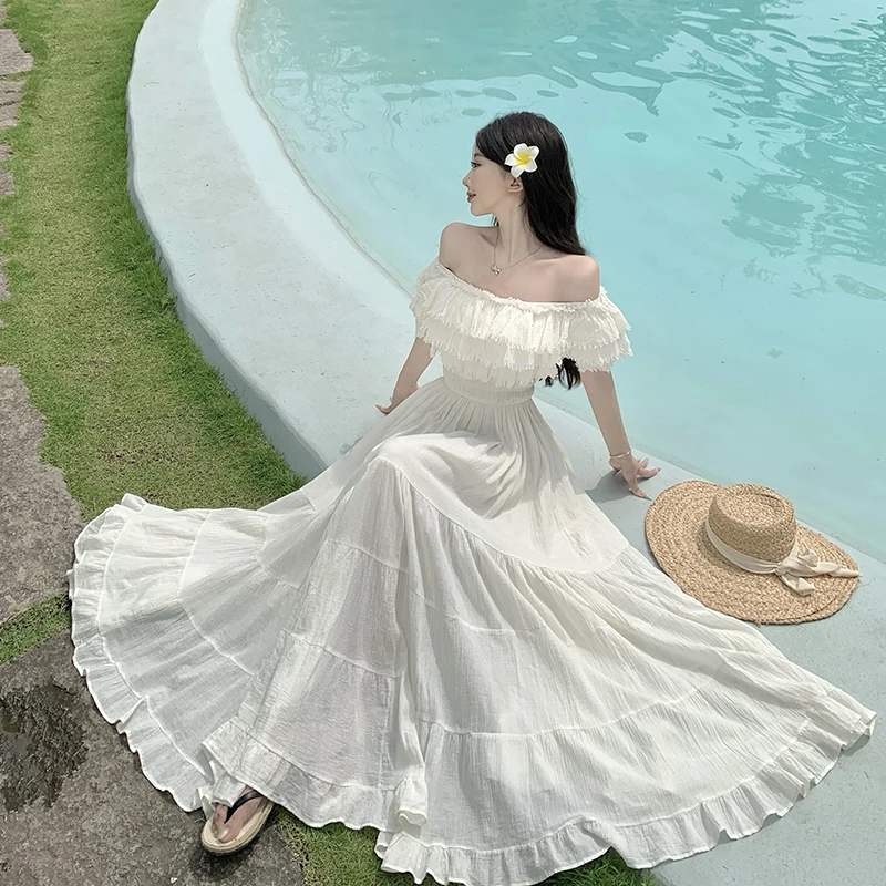 现货 重工法式大裙摆毛边设计温柔泰国云南民族风度假连衣裙 显瘦