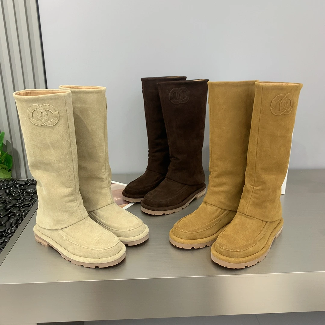 鑫悦秀311-3韩版厚底3公分百搭牛反绒皮网红休闲不过膝女士长筒靴