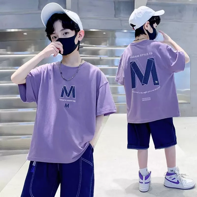 夏季潮流宽松儿童短袖长裤组合时尚休闲夏装新款男童夏装套装