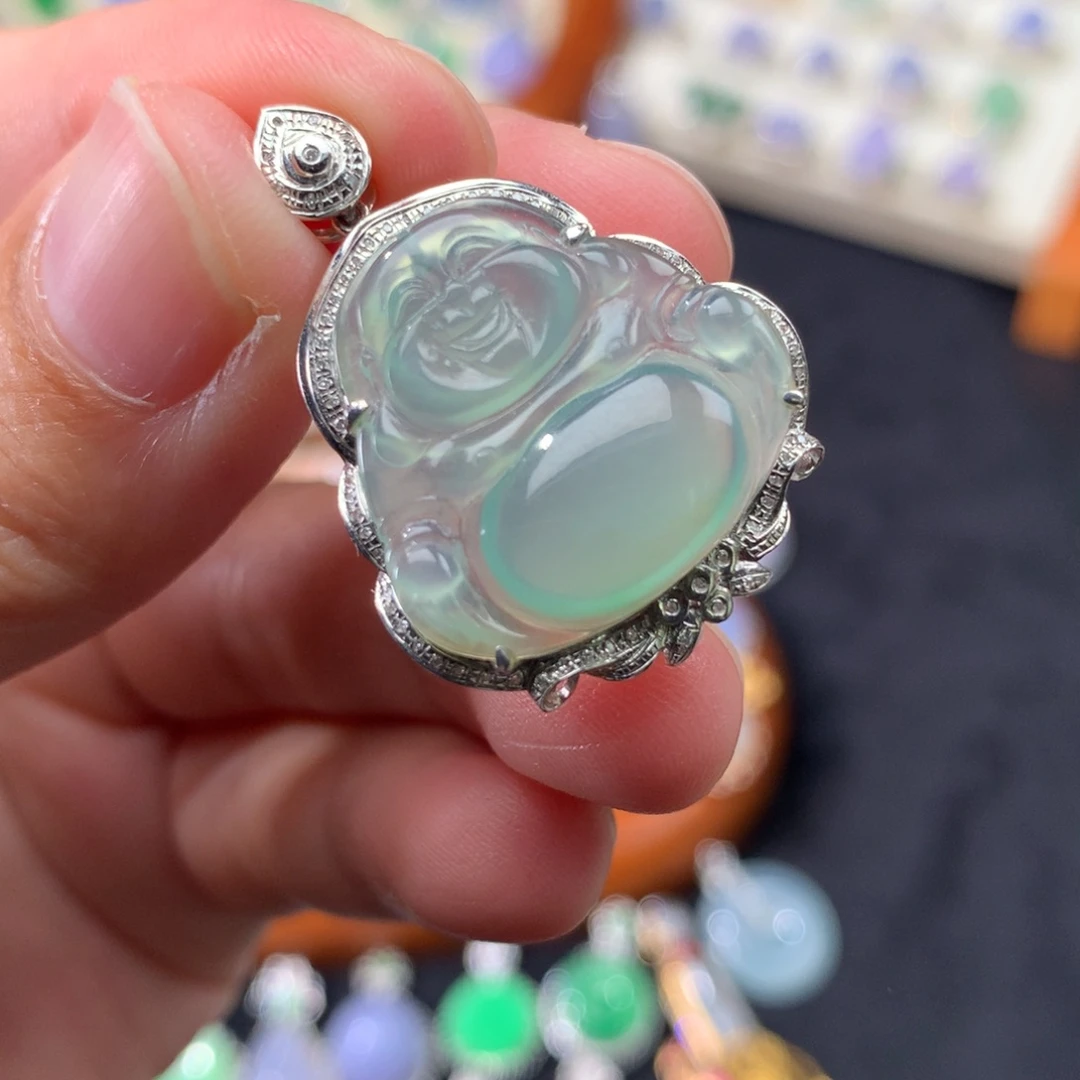 吊坠(不含链)18K金镶嵌翡翠