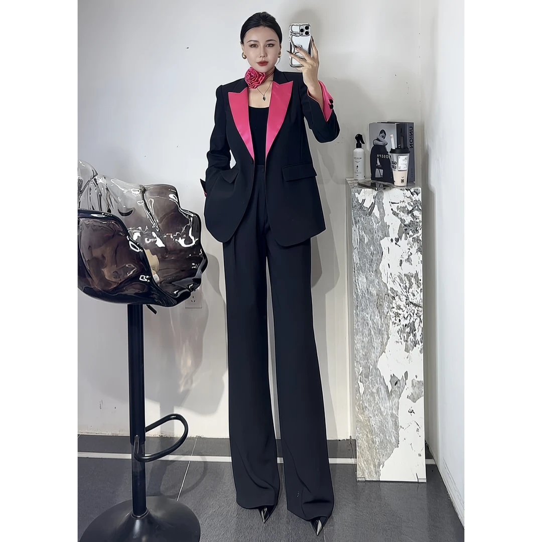 ZEROYK深圳南油原创 手工玫瑰领花 撞色长裤西装气质款商务套装