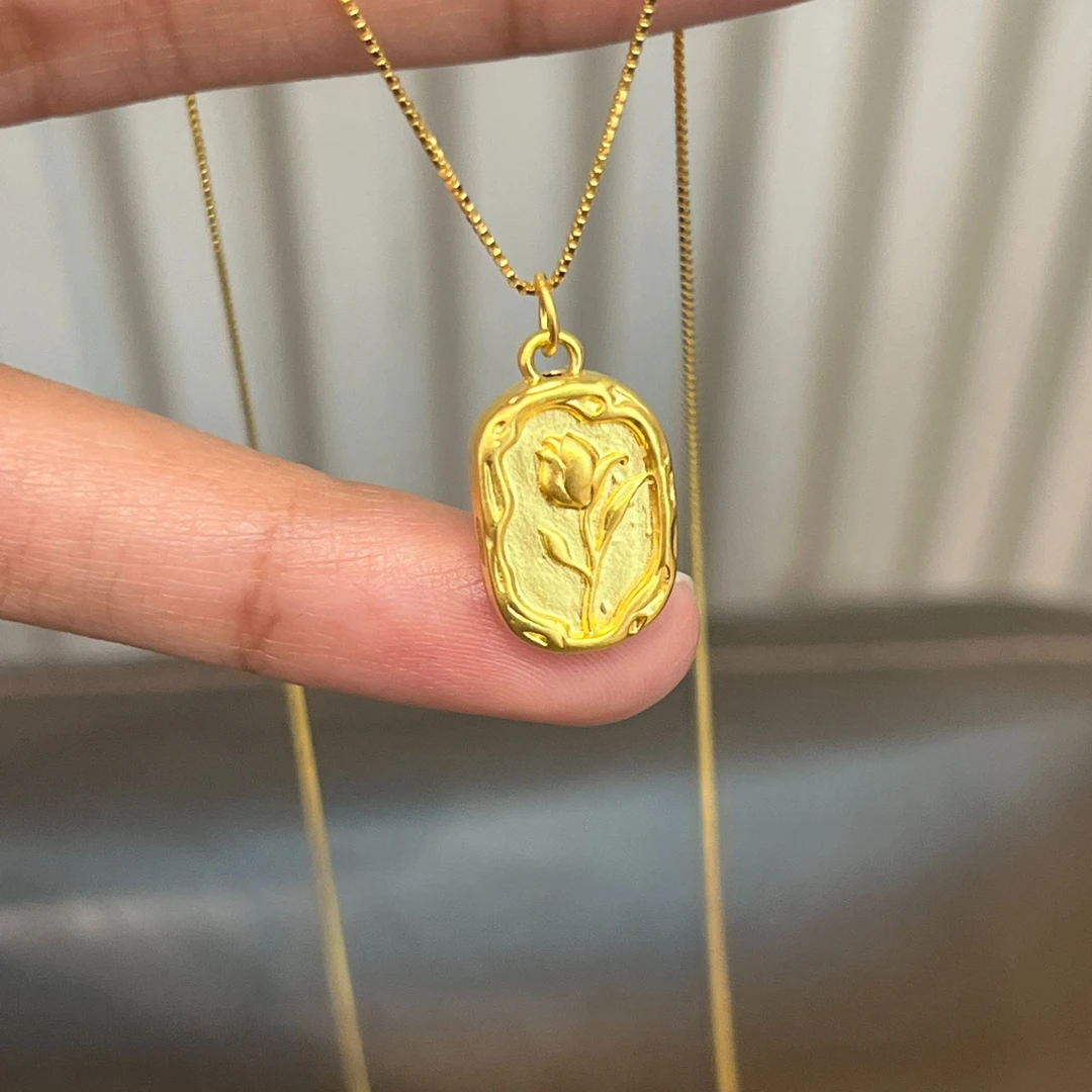 足金999 郁金香吊坠双面佩戴足金郁金香花牌大气时尚