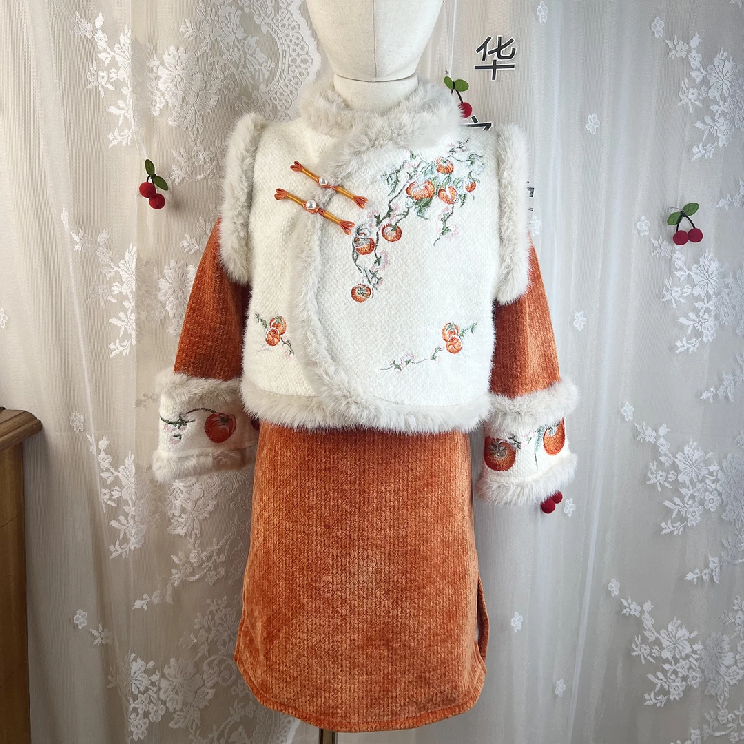 新中式儿童旗袍中国风加绒厚款国风冬装女童长袖拜年服女孩连衣裙