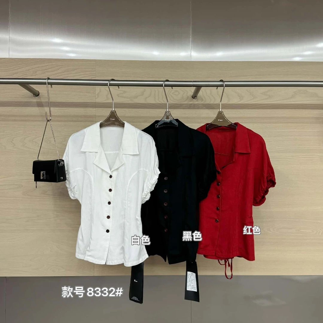 杨杨 潇家-8332（心动循环）西装领泡泡袖衬衫系带收腰亚麻衬衣