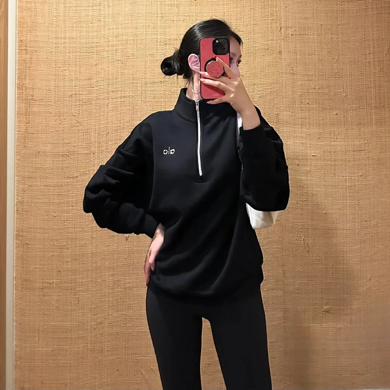 秋季新款Jisoo智秀同款AL*半拉链套头休闲百搭宽松卫衣上衣外套女