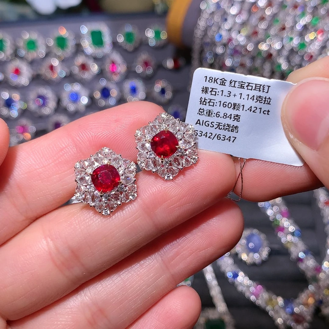 【闪购商品】红宝石耳钉18K金镶嵌