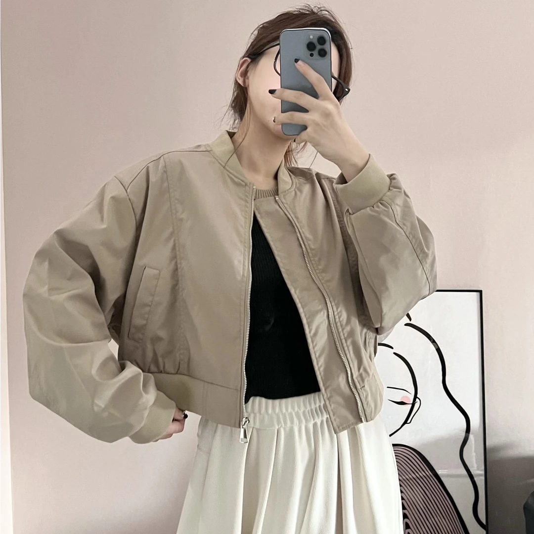 2842秋季简约棒球服宽松显瘦短款夹克外套小个子休闲百搭上衣显高