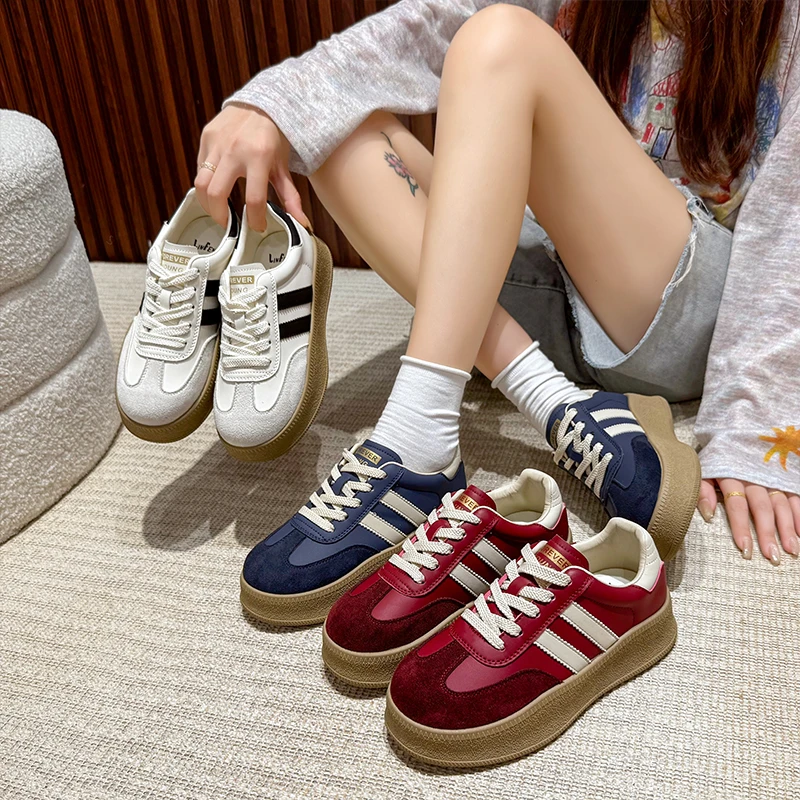 真皮德训鞋板鞋女款四季款新款百搭休闲板鞋单鞋女A-005