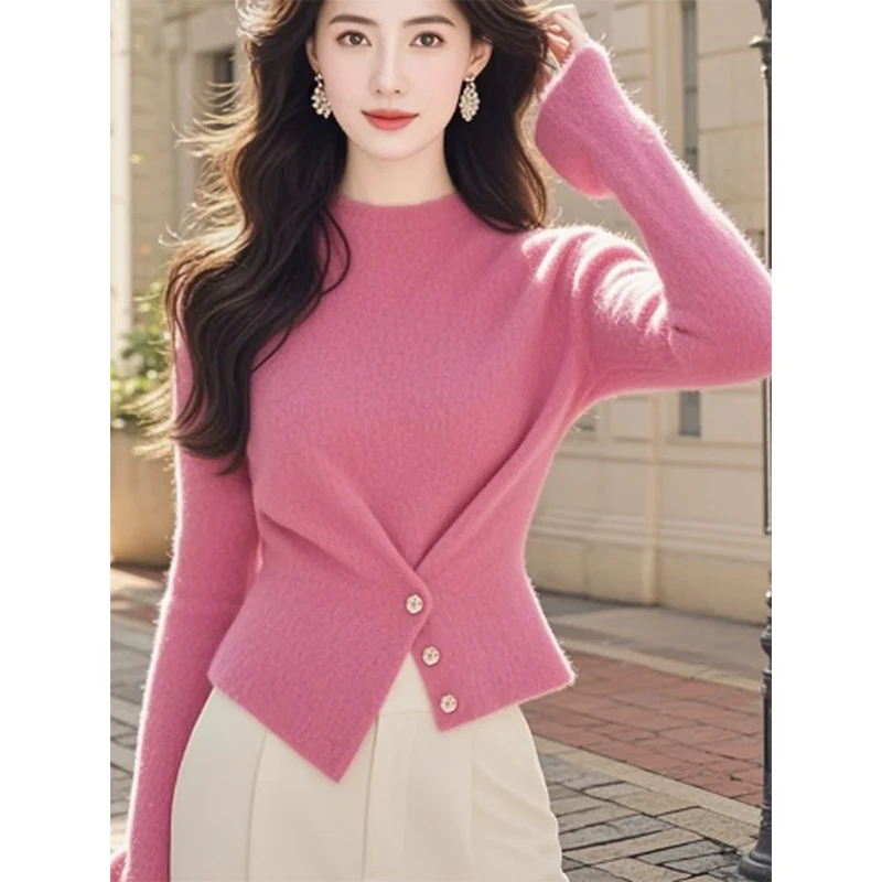 YY#氛围感软糯半高领不规则下摆长袖针织衫女冬款减龄百搭DY11584