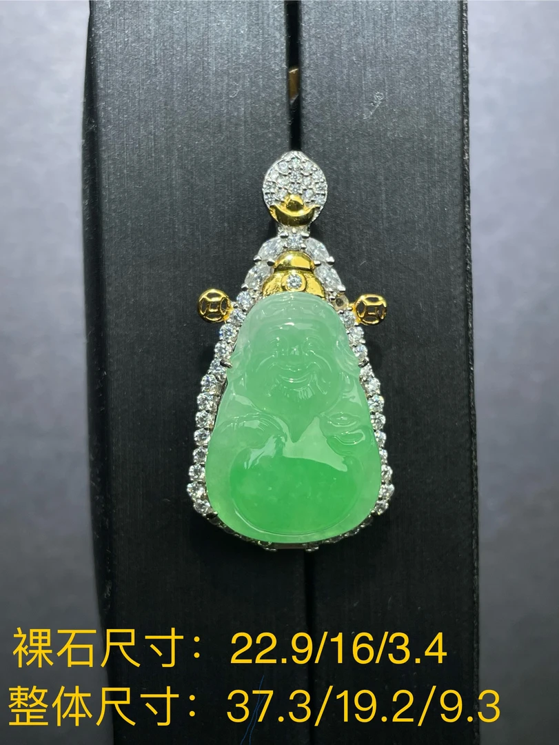 缅甸天然A货翡翠镶嵌银s925财神爷吊坠