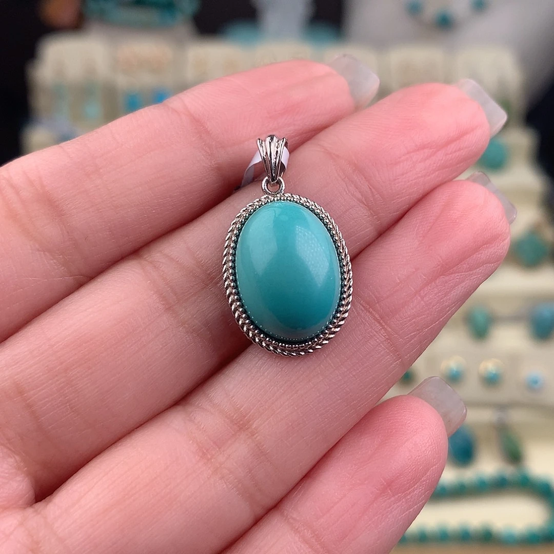 绿松石银S925镶嵌吊坠(赠链)