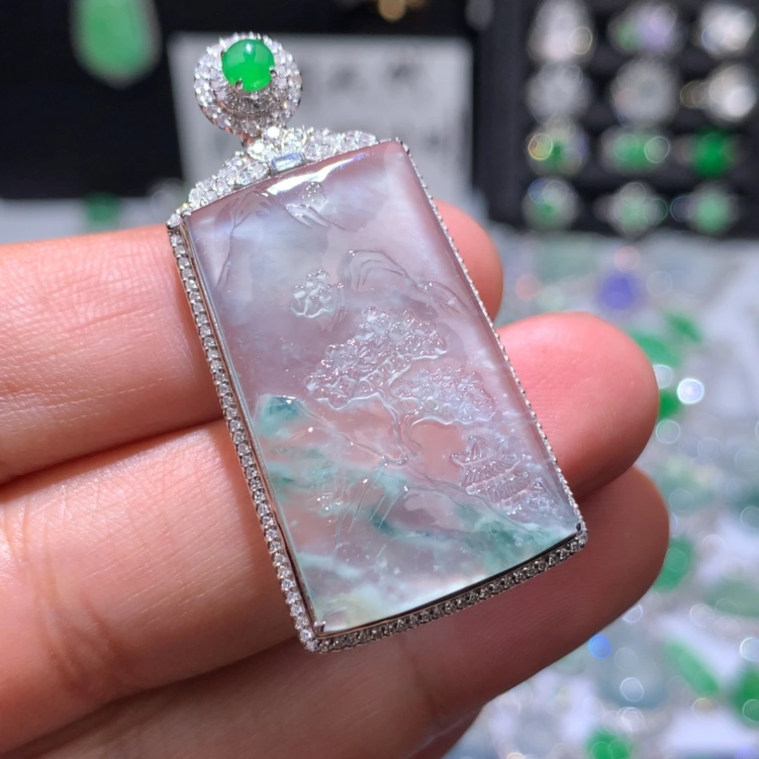 翡翠18K金镶嵌吊坠(不含链)