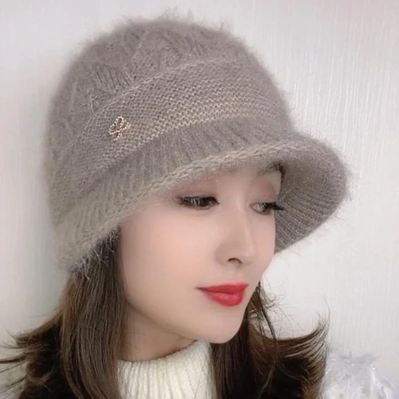 松鼠绒双层针织时尚百搭冬季堆堆帽女士编织韩版保暖帽秋冬帽子女