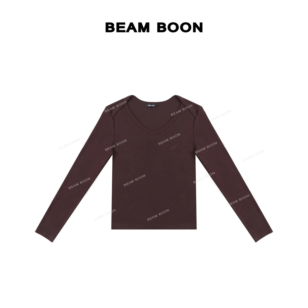 Beam Boon【丹妮假日】B*C美利奴羊毛混纺刺绣层次修身显瘦长袖上衣