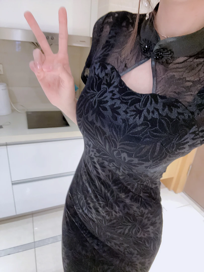 黑色中国风旗袍气质显瘦复古修身蕾丝日常裙子夏季连衣裙3082#