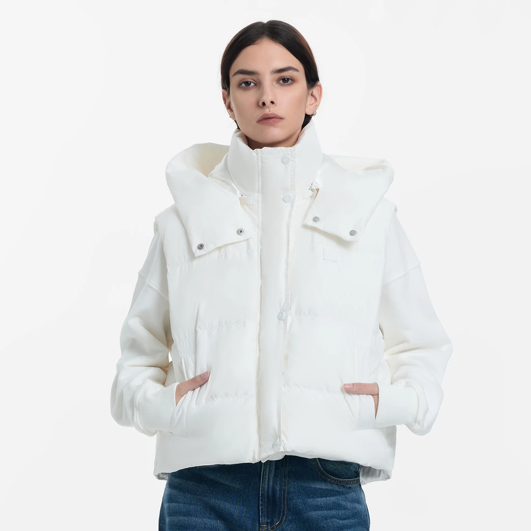 CALLED BACK秋季新款时尚休闲白色连帽羽绒服外套羽绒马甲女