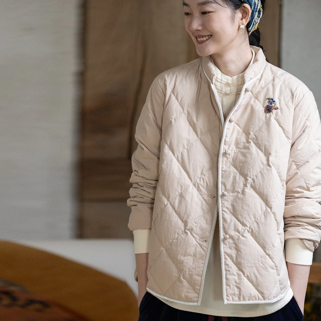 牧衣游原创手绣红嘴雁羽绒短外套冬保暖 福利款 屿石不支持会员折