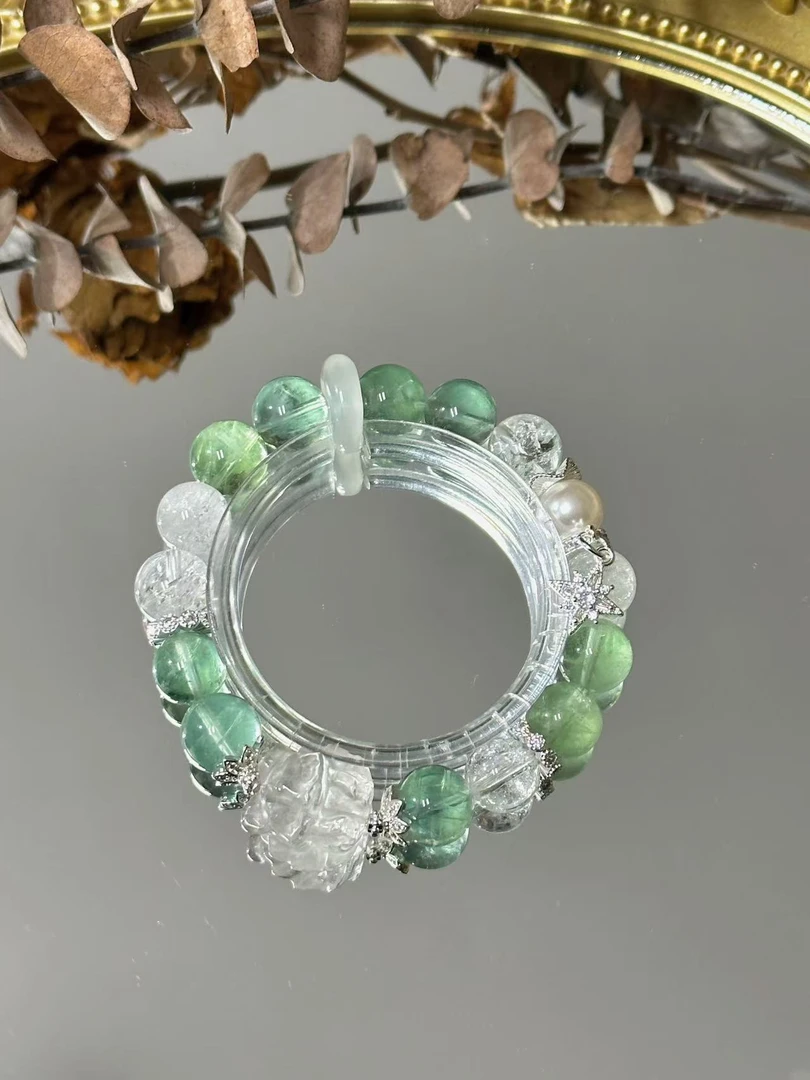 （雪山飞狐）绿萤石白阿塞水晶手串手链  颜色微差多样性发其一G004