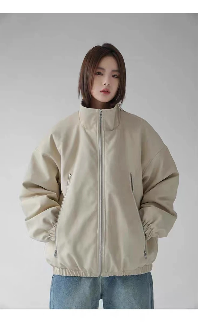 80男女同款美式复古做旧PU皮衣棉服新款冬季夹棉加厚棉衣外套