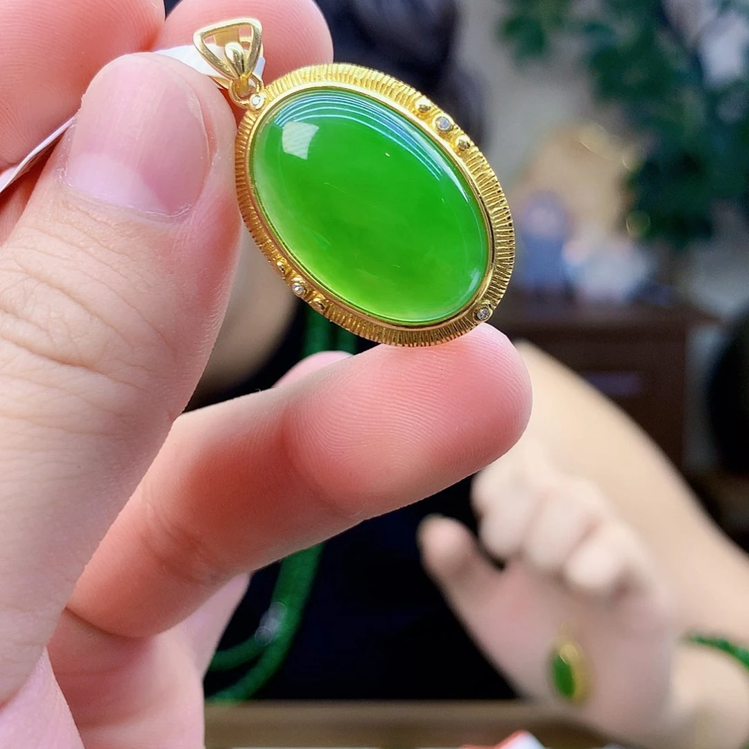 吊坠(不含链)银S925镶嵌和田玉（碧玉）吊坠