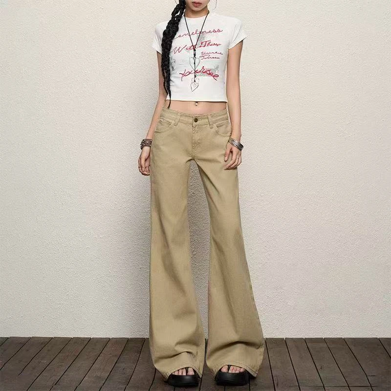 【破价+运费险】春秋季低腰女微喇裤牛仔裤多巴胺阔腿裤复古阔腿裤