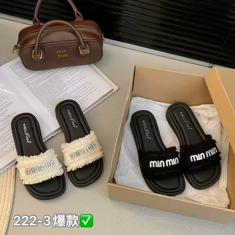 网红款经典款2025年新款爆款女鞋拖鞋平底黑色耐磨防滑透气