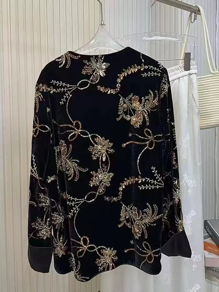 100桑蚕丝真丝丝绒纯手工重工刺绣珠片外套时尚气质女