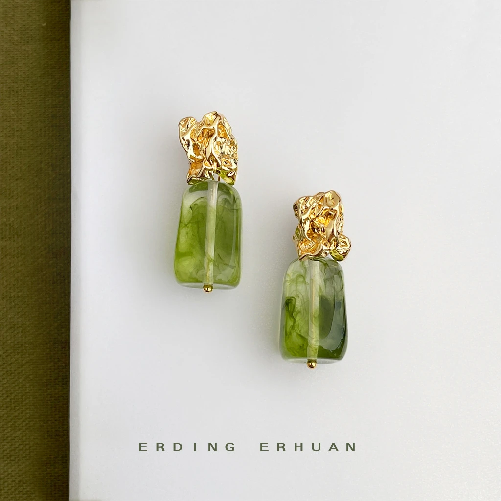 钛钢亚克力耳饰 绿野仙踪~森系超仙晕染色几何气质手作设计感耳饰