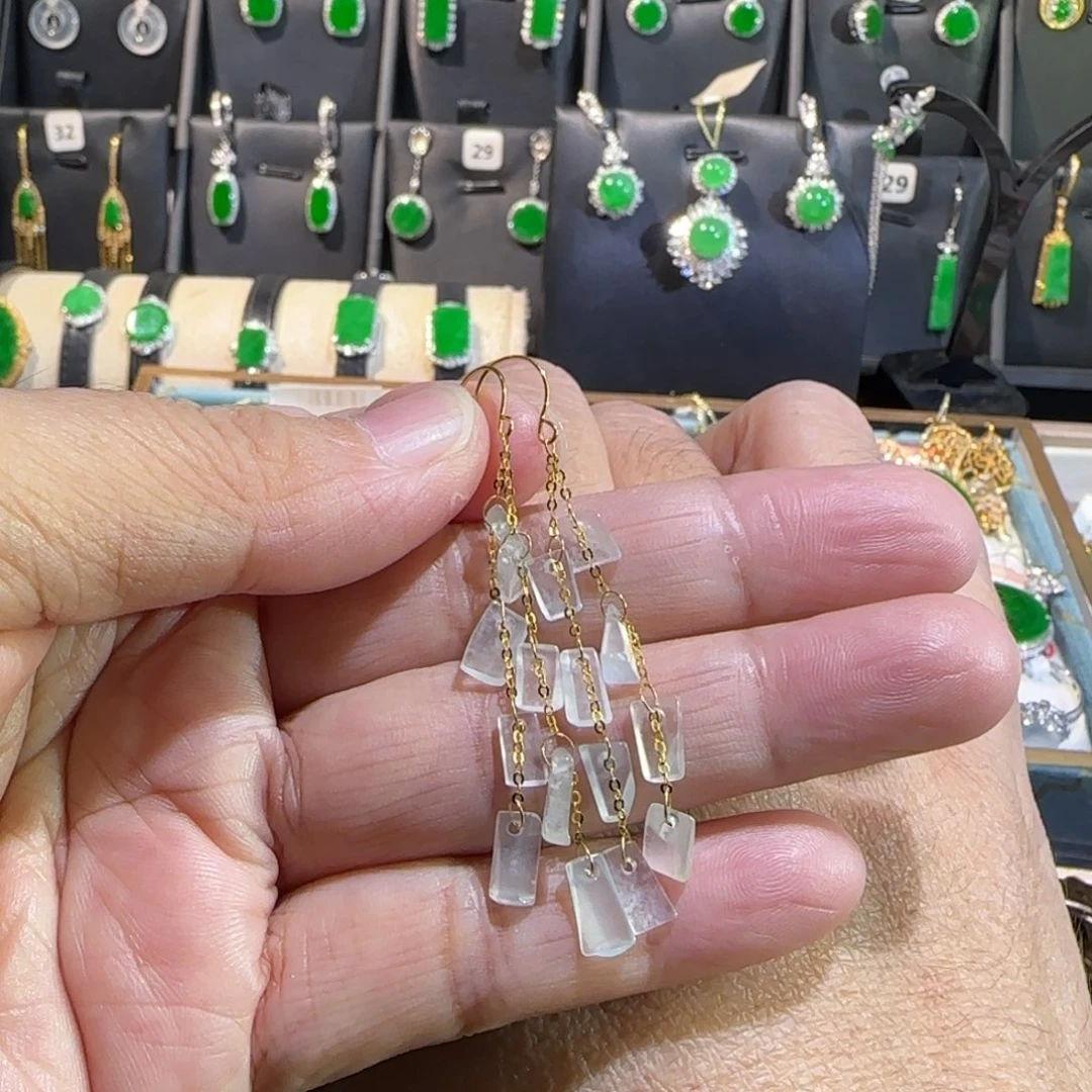 翡翠18K金镶嵌颈饰耳钩