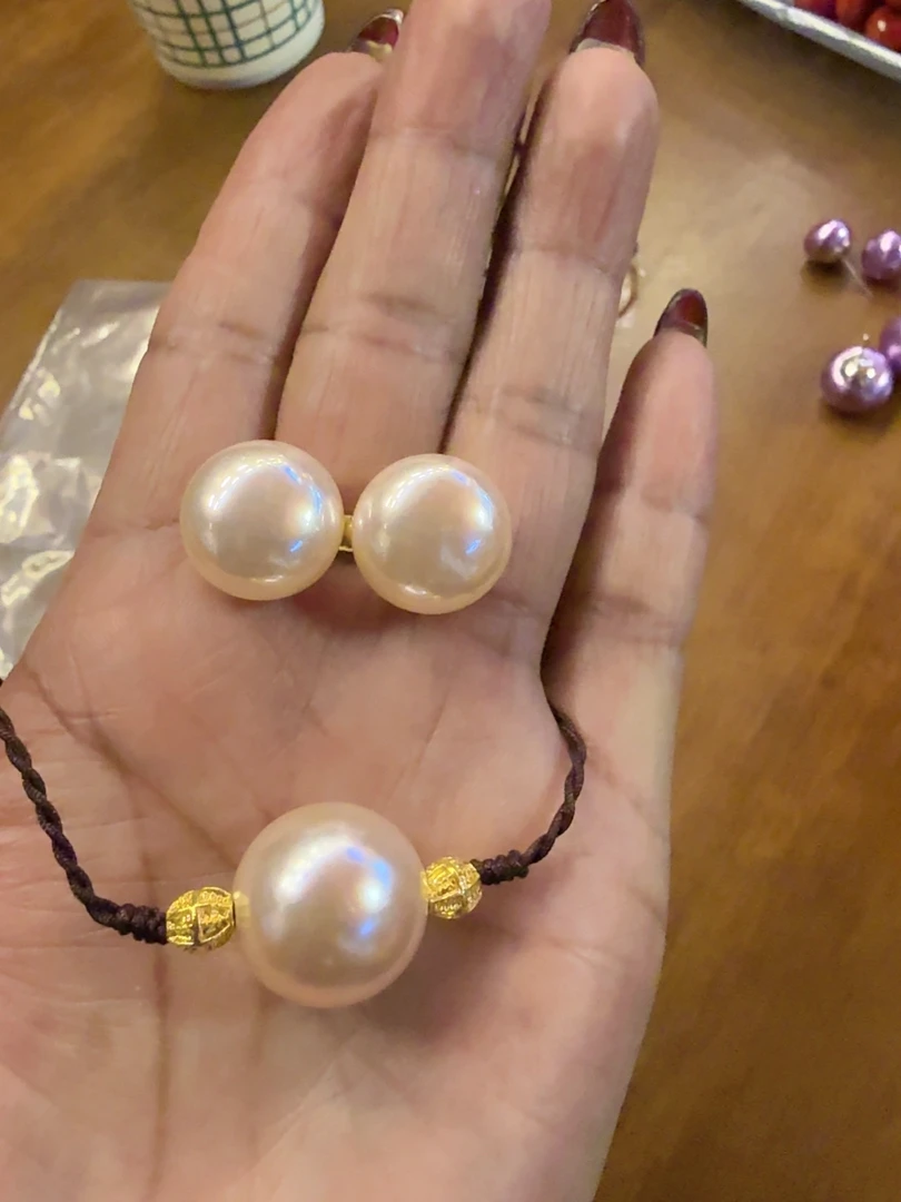 钛钢项链 贝珠耳钉项链套精致手工编绳