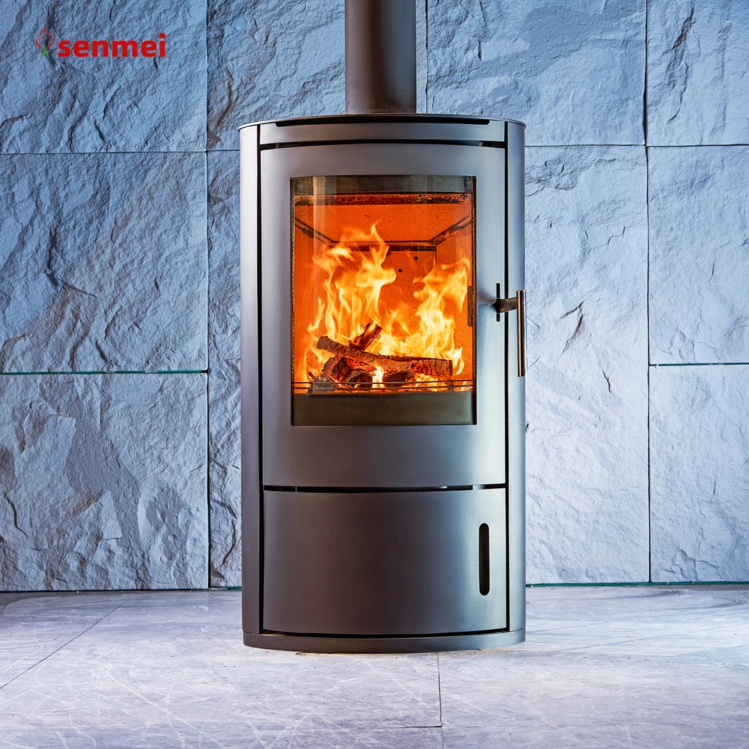 senmei立式弧面轻奢真火壁炉别墅自建房民宿取暖柴火炉氛围感壁炉