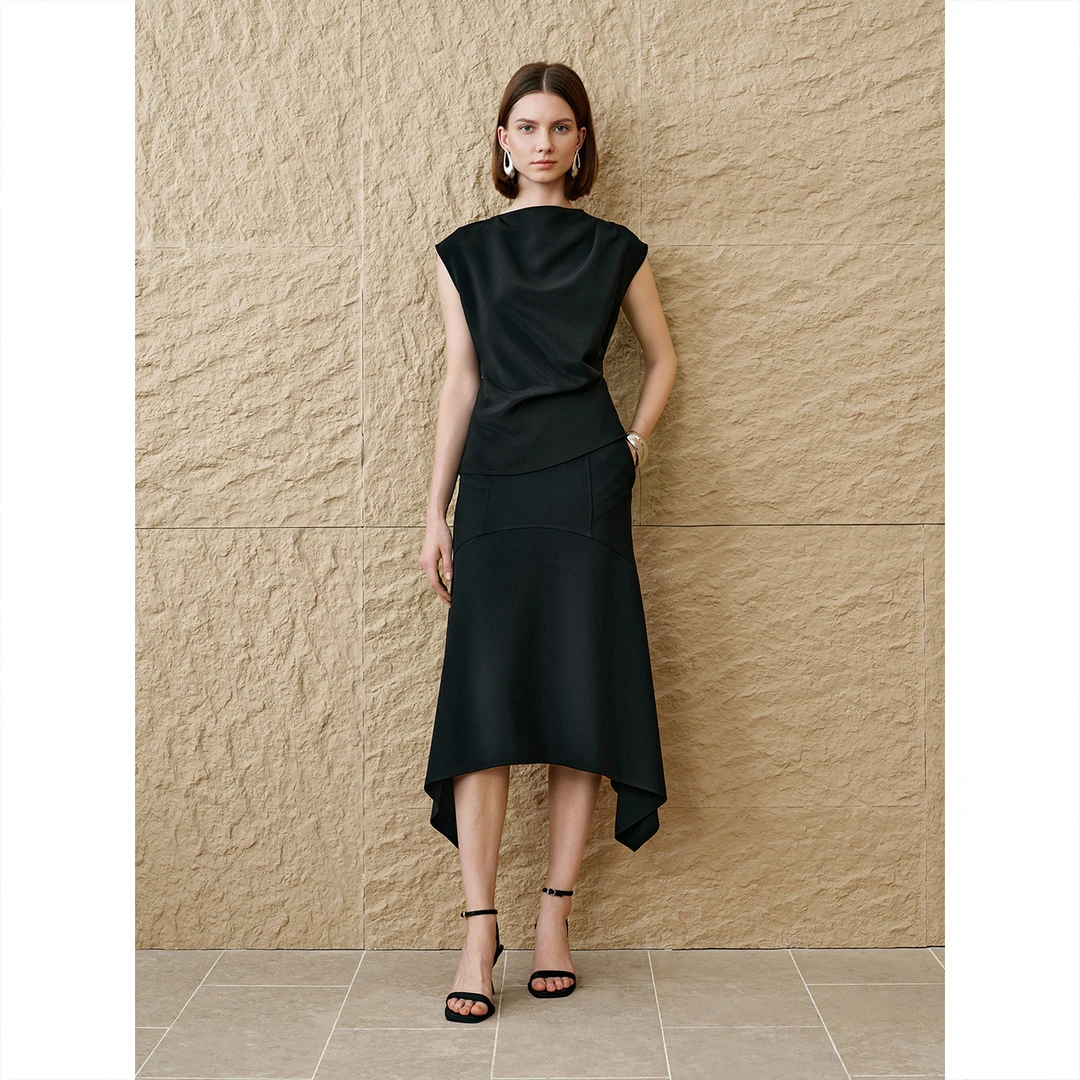 INSUN恩裳专选2025夏季垂感捏褶气质醋酸衬衫9C65270180