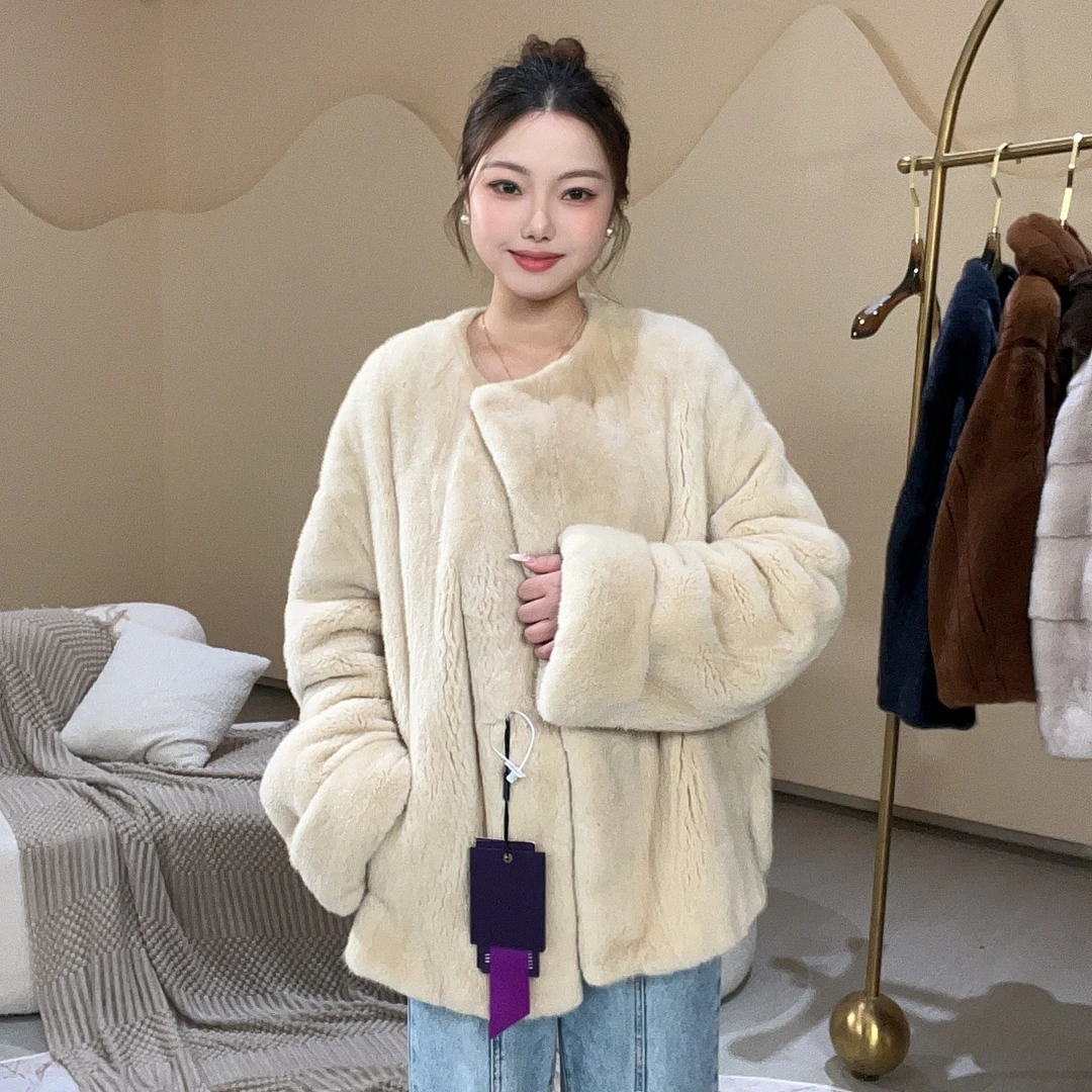 【开心】水貂皮大衣女短款圆领2025新款海宁进口整貂皮草外套小母貂