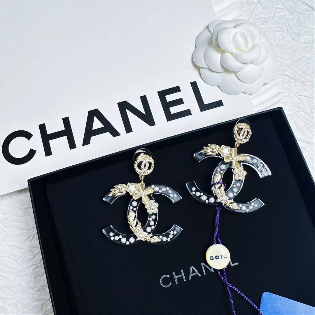 95新 Chanel/香奈儿 柚礼中古香奈儿秀款雪地系列双C耳夹CC501004