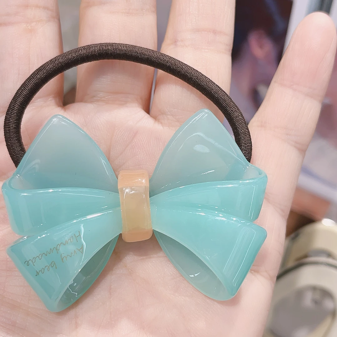 E619冰透蓝色蝴蝶结发绳