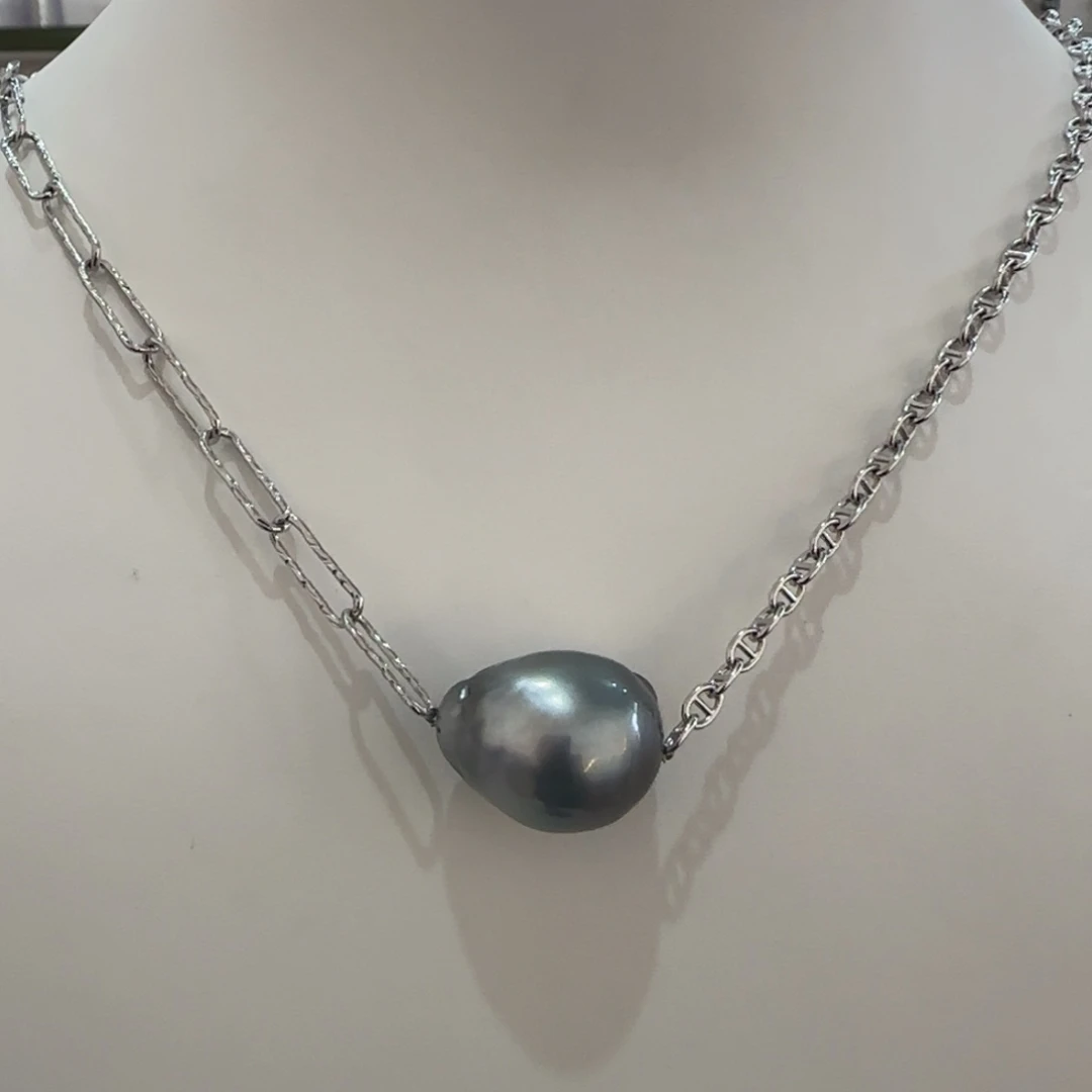 银S925镶嵌海水珍珠颈饰