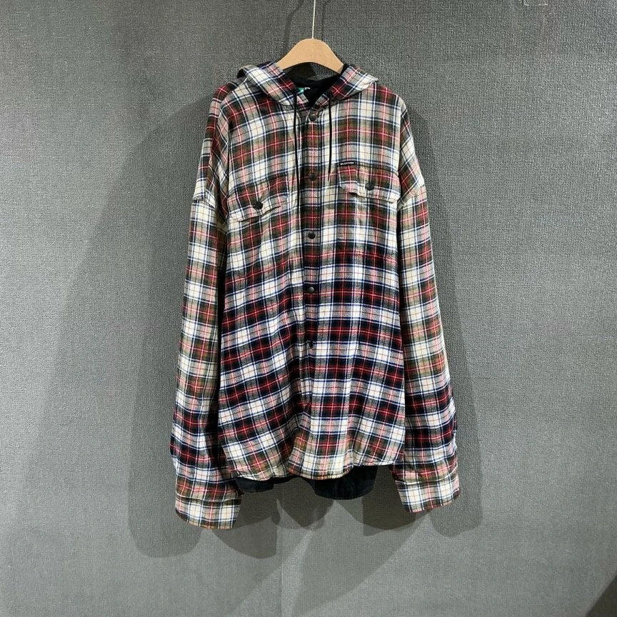 99新 Balenciaga/巴黎世家 （pm）格纹渲染衬衫外套 L码/2245