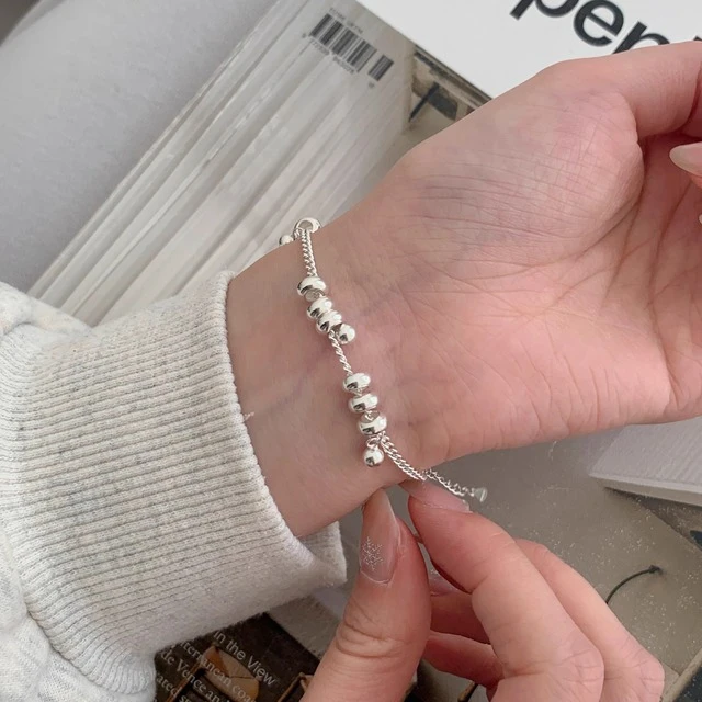 老凤祥足银圈圈圆珠算盘珠通体S925纯银手链女简约韩系小众手饰